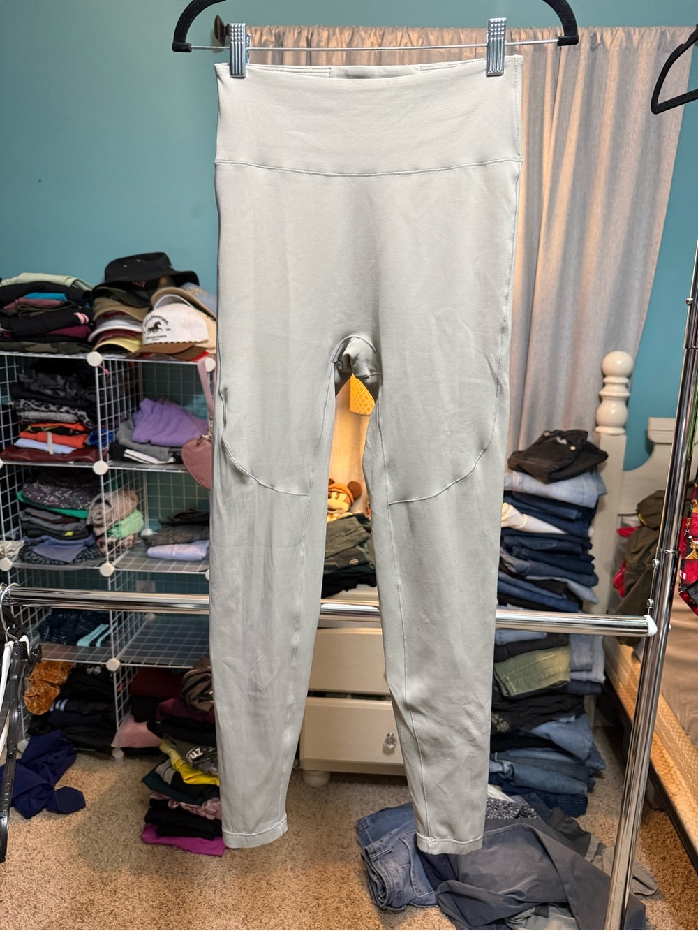 Fanka High Waisted Compression Leggings Gray Side Pockets Size L